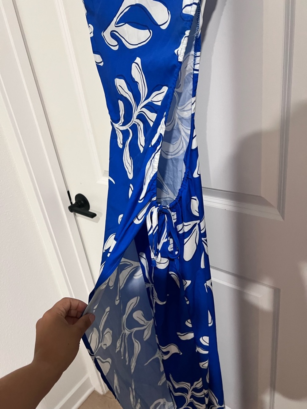 Hello Molly One-Shoulder Royal Blue and White Cutout Maxi Dress - Picture 9 of 10